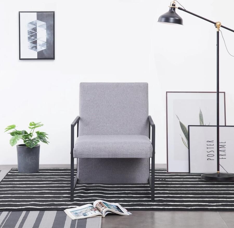 VidaXL Fauteuil Stof Lichtgrijs Comfortabel Design Fauteuil Armstoel Meubilair Woonaccessoires Grijs Modern Comfortabel Stoffen Fauteuil - Foto 2