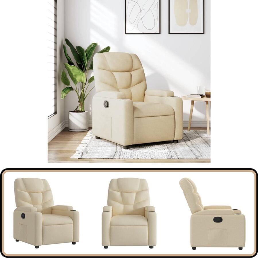 VidaXL Fauteuil Verstelbaar Crème Stof Verstelbare Fauteuil Lounge Stoel Fauteuils Creme Relaxstoel Loungestoel - Foto 2