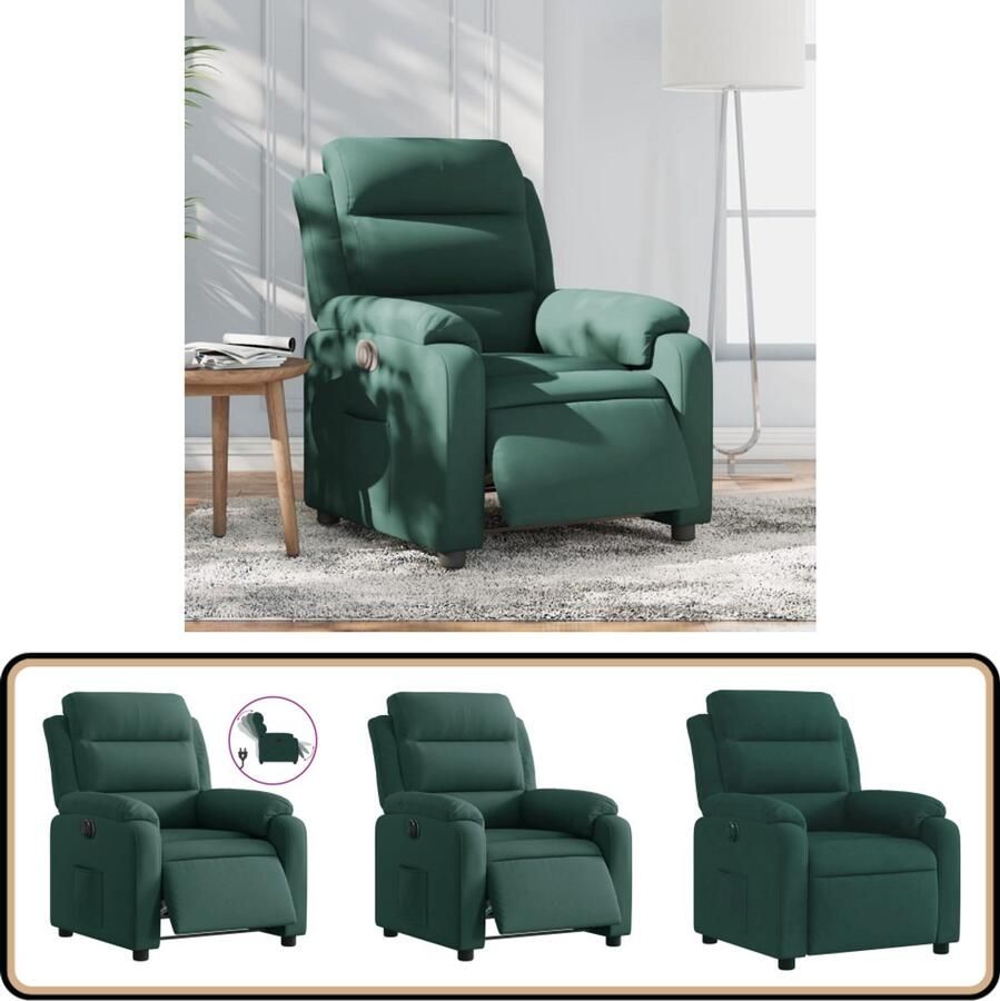 VidaXL Fauteuil Verstelbaar Elektrisch Donkergroen Elektrische Fauteuil Loungestoel Verstelbare Fauteuil Lederlook Fauteuil Relaxfauteuil