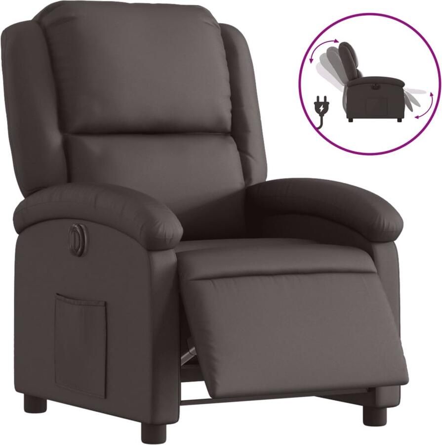 VidaXL Fauteuil verstelbaar elektrisch echt leer donkerbruin