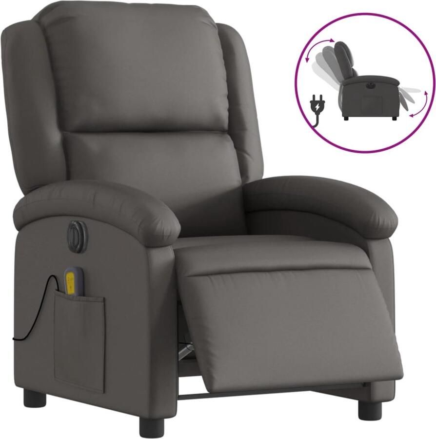 VidaXL Fauteuil verstelbaar elektrisch echt leer grijs