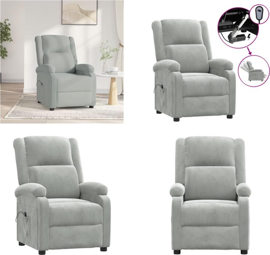 VidaXL Fauteuil verstelbaar elektrisch fluweel lichtgrijs Fauteuil Fauteuils Leunstoel Armstoel