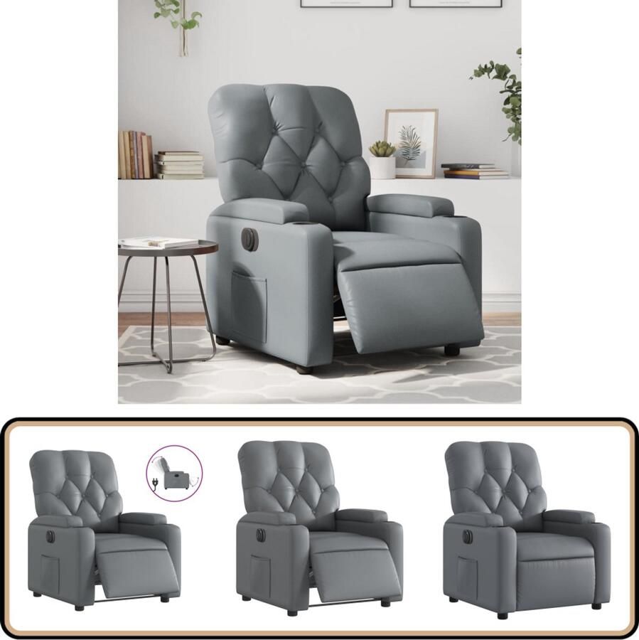 VidaXL Fauteuil Verstelbaar Elektrisch Grijs Elektrische Fauteuil Lounge Stoel Relaxfauteuil Lederlook Kunstleder