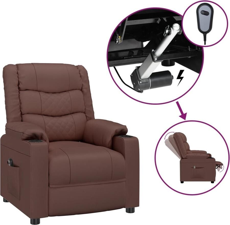 VidaXL Fauteuil verstelbaar elektrisch kunstleer bruin - Foto 5