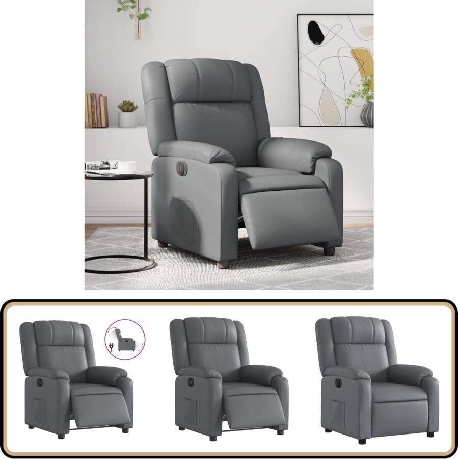 VidaXL Fauteuil Verstelbaar Elektrisch Kunstleer Grijs Elektrische Fauteuil Loungestoel Relaxfauteuil Kunstleder Fauteuil Fauteuils Grijs