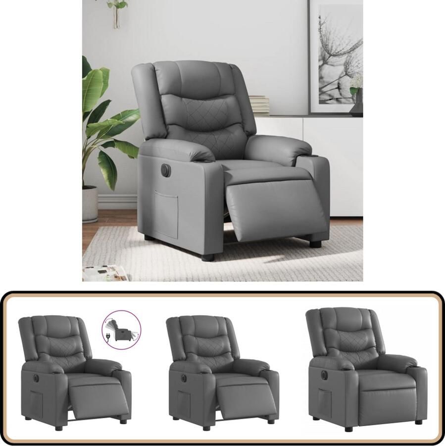 VidaXL Fauteuil Verstelbaar Elektrisch Kunstleer Grijs Elektrische Fauteuil Loungestoel Relaxfauteuil Lederlook Kunstleder