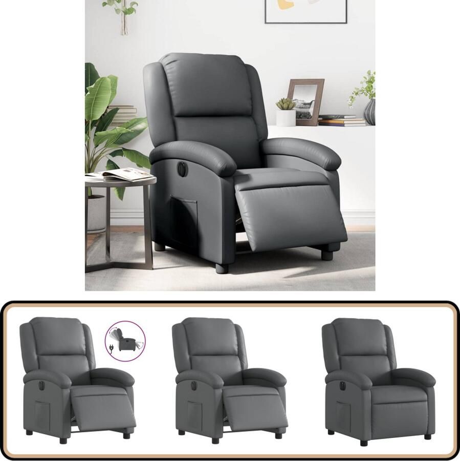 VidaXL Fauteuil Verstelbaar Elektrisch Kunstleer Grijs Elektrische Fauteuil Verstelbare Fauteuil Loungefauteuil Lederlook Fauteuil Ergonomische Fauteuil