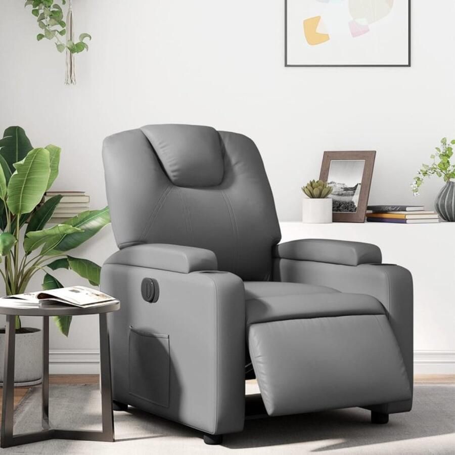 VidaXL Fauteuil Verstelbaar Elektrisch Kunstleer Grijs Elektrische Fauteuil Elektrische Verstelbare Stoel Loungestoel Leesfauteuil Kantoorstoel