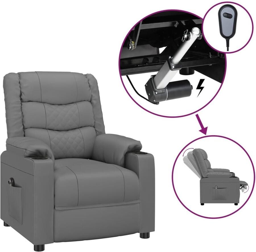 LuxeLivin' vidaXL Fauteuil verstelbaar elektrisch kunstleer grijs - Foto 2