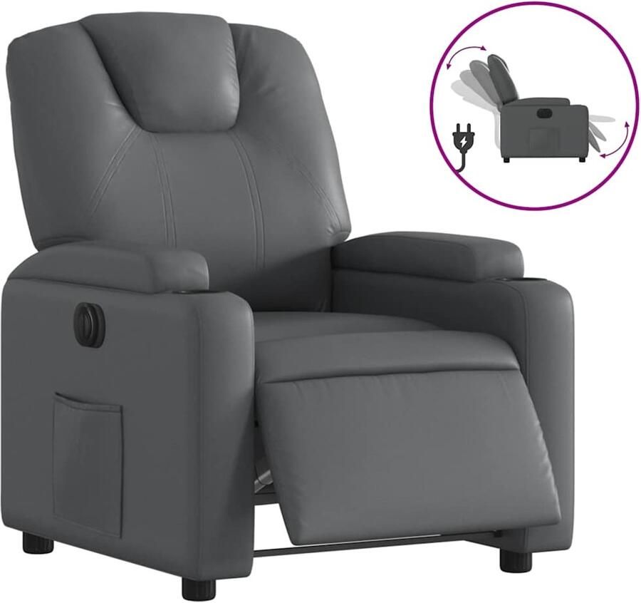 VidaXL Fauteuil Verstelbaar Elektrisch Kunstleer Grijs Elektrische Fauteuil Elektrische Verstelbare Stoel Loungestoel Leesfauteuil Kantoorstoel - Foto 2