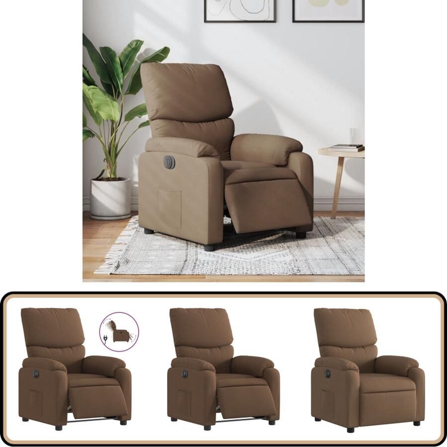 VidaXL Fauteuil Verstelbaar elektrisch Stof Bruin Elektrische Fauteuil Elektrische Loungestoel Relaxfauteuil Verstelbare Fauteuil Lederlook Fauteuil