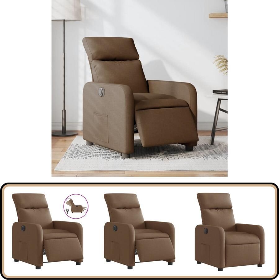 VidaXL Fauteuil Verstelbaar Elektrisch Stof Bruin Elektrische Fauteuil Loungestoel Relaxfauteuil Lederlook Designstoel