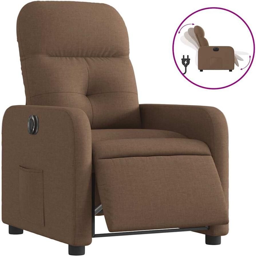 VidaXL Fauteuil verstelbaar elektrisch stof bruin - Foto 2