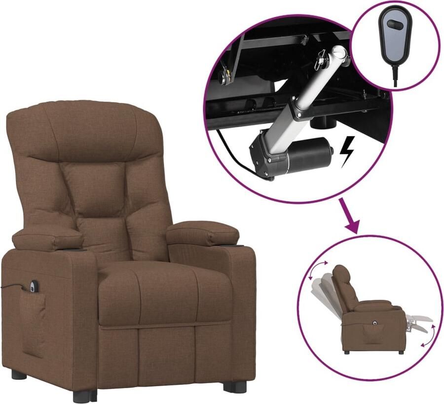 VidaXL Fauteuil verstelbaar elektrisch stof bruin - Foto 3
