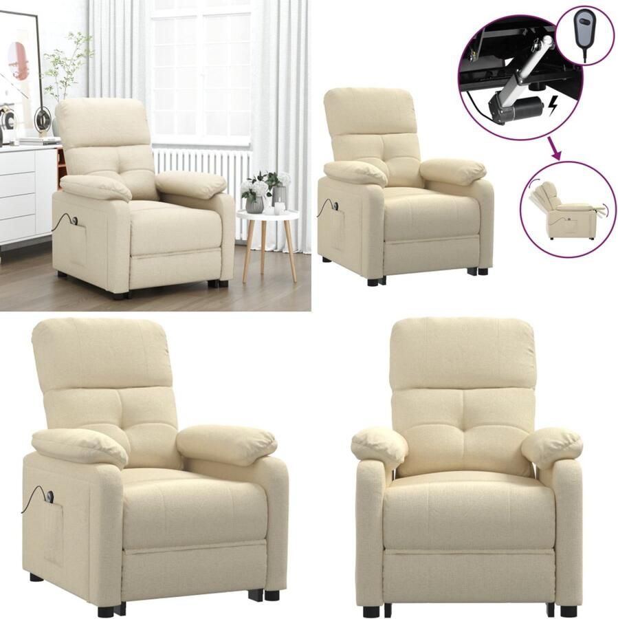 VidaXL Fauteuil verstelbaar elektrisch stof crèmekleurig Fauteuil Fauteuils Leunstoel Armstoel