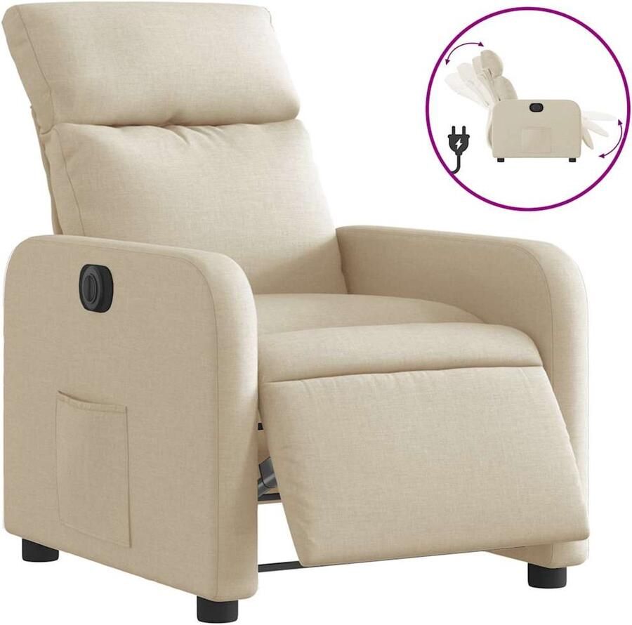 VidaXL Fauteuil verstelbaar elektrisch stof crèmekleurig