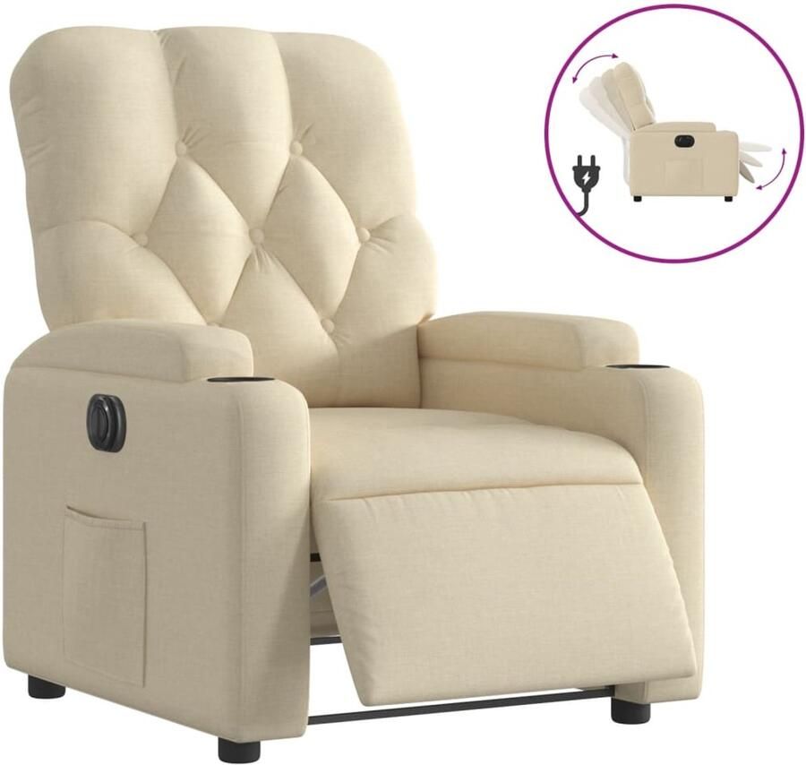 VidaXL Fauteuil verstelbaar elektrisch stof crèmekleurig - Foto 2