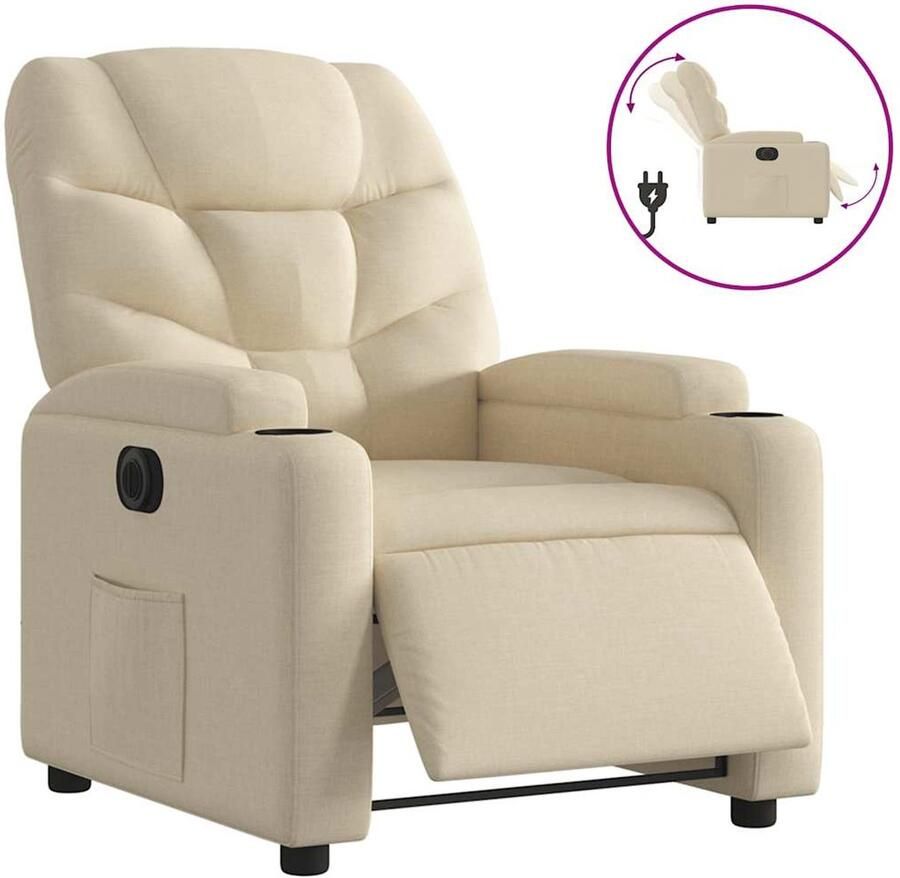 VidaXL Fauteuil verstelbaar elektrisch stof crèmekleurig