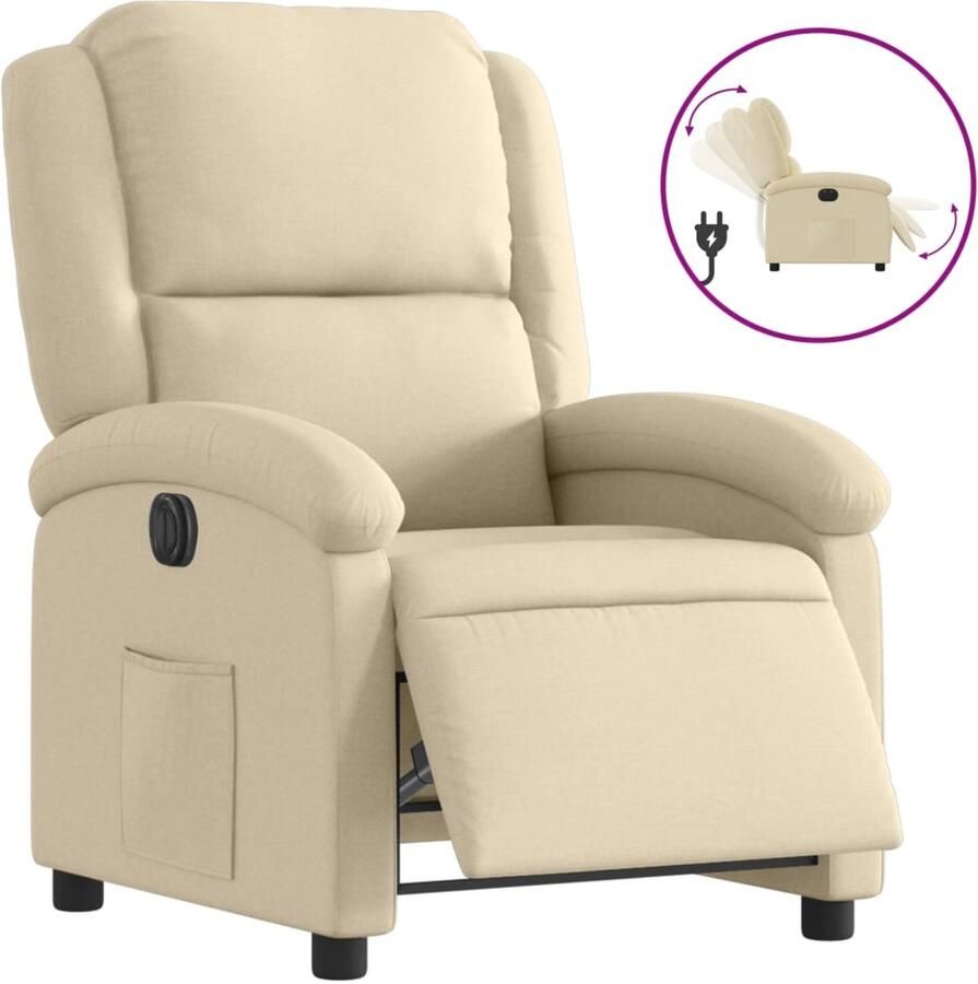 VidaXL Fauteuil verstelbaar elektrisch stof crèmekleurig