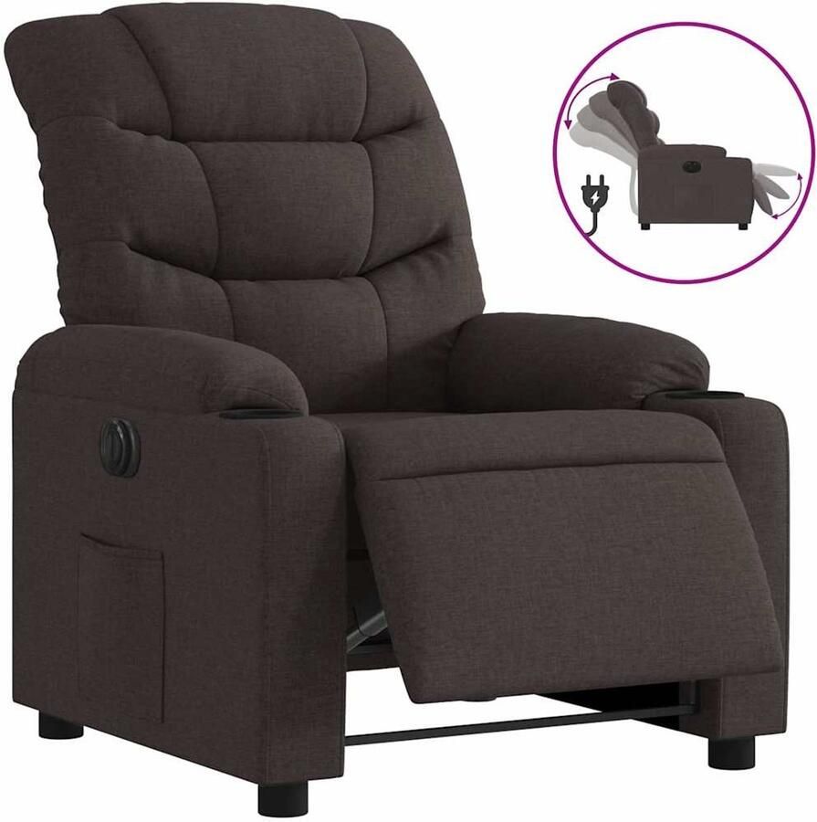VidaXL Fauteuil verstelbaar elektrisch stof donkerbruin - Foto 2
