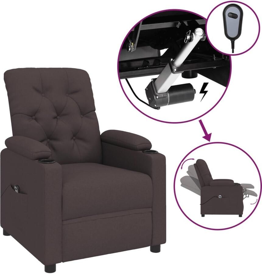 Vida XL vidaXL Fauteuil verstelbaar elektrisch stof donkerbruin-VXL-3204463 - Foto 7