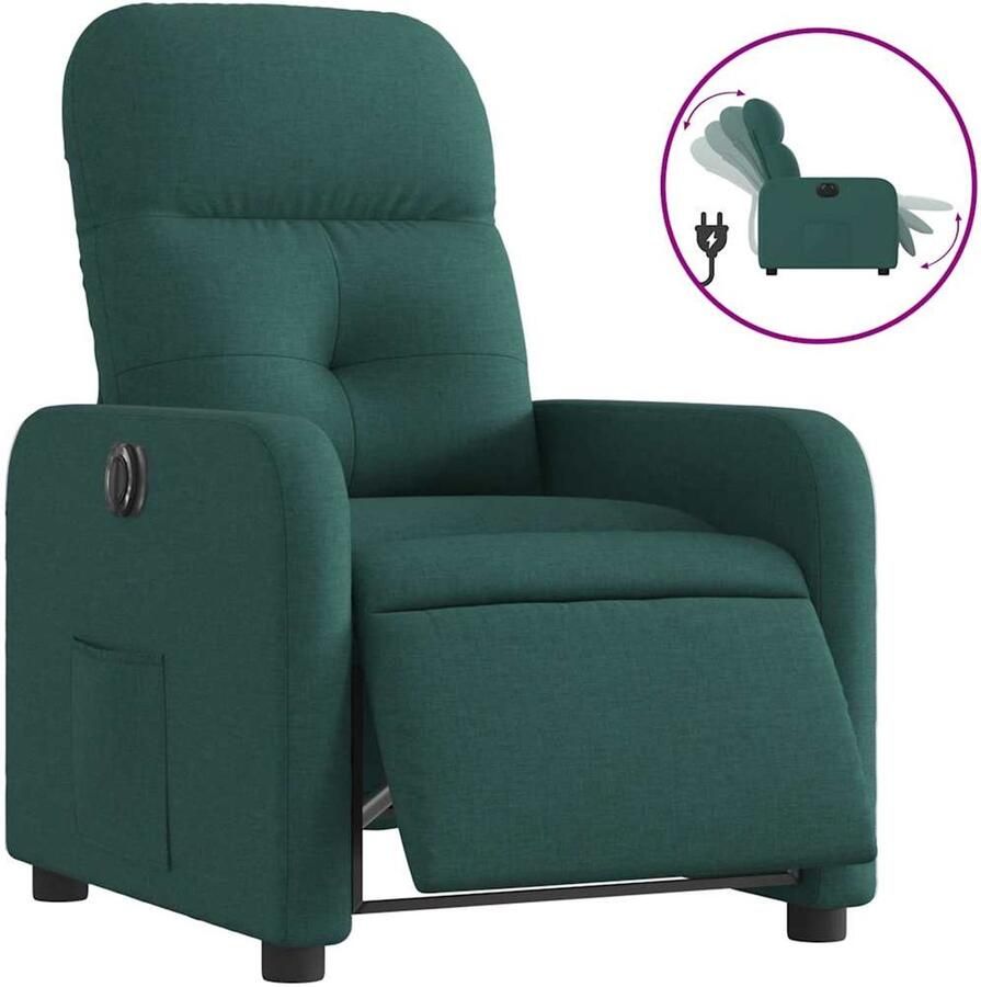 VidaXL Fauteuil verstelbaar elektrisch stof donkergroen - Foto 2