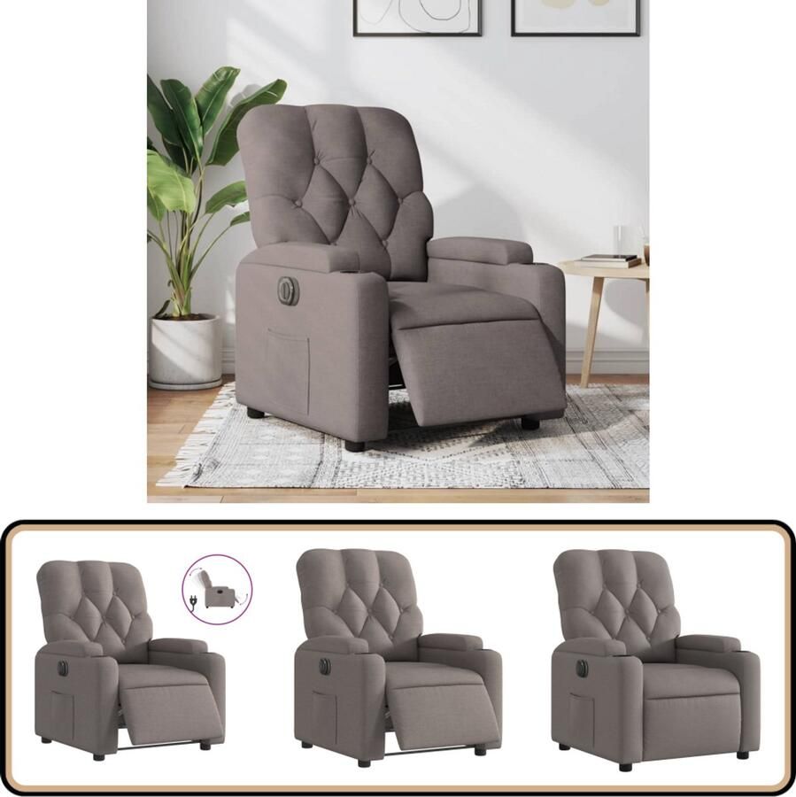 VidaXL Fauteuil Verstelbaar Elektrisch Stof Taupe Elektrische Fauteuil Loungestoel Relaxfauteuil Verstelbare Stoel Fauteuils