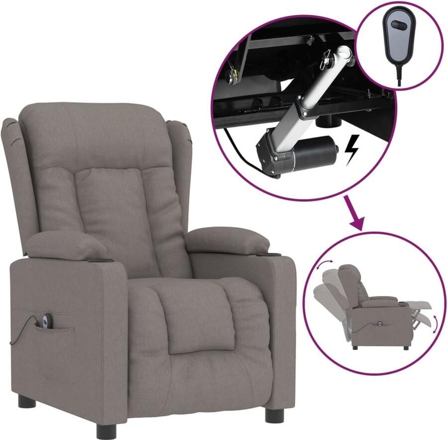 VidaXL Fauteuil Verstelbaar Elektrisch Stof Taupe Elektrisch Verstelbare Fauteuil Elektrisch Verstelbare Fauteuils Fauteuil Relaxfauteuil - Foto 15