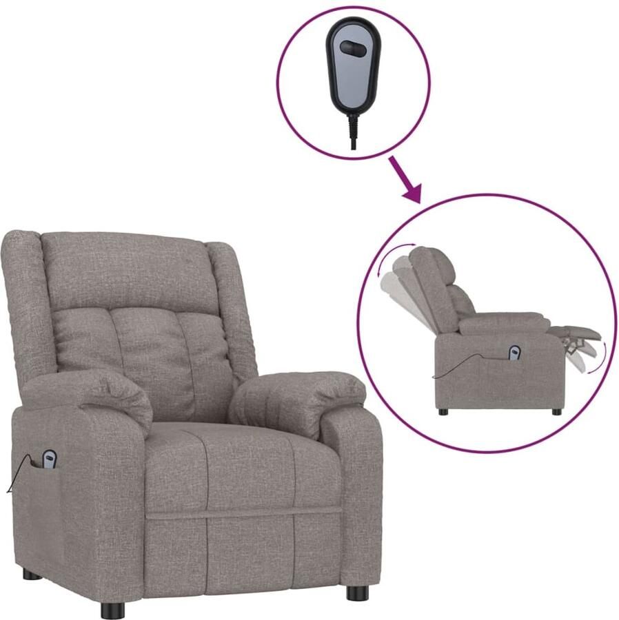 VidaXL Fauteuil Verstelbaar Elektrisch Stof Taupe Elektrisch Verstelbare Fauteuil Elektrisch Verstelbare Fauteuils Fauteuil Relaxfauteuil - Foto 11