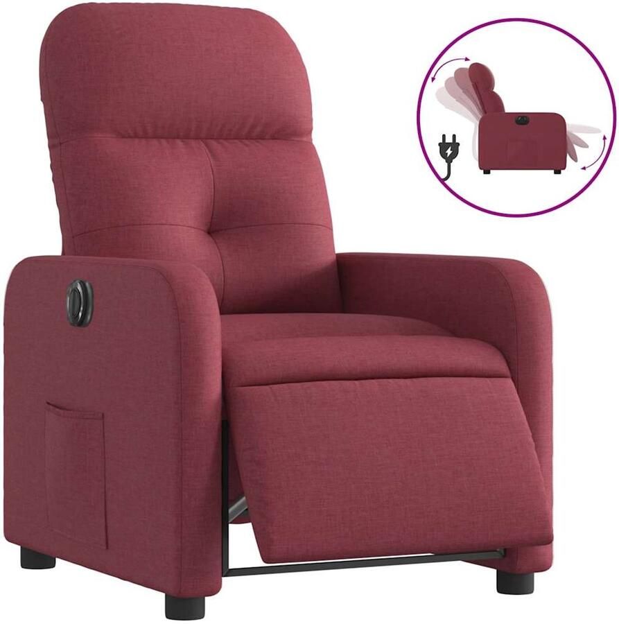 VidaXL Fauteuil verstelbaar elektrisch stof wijnrood - Foto 3