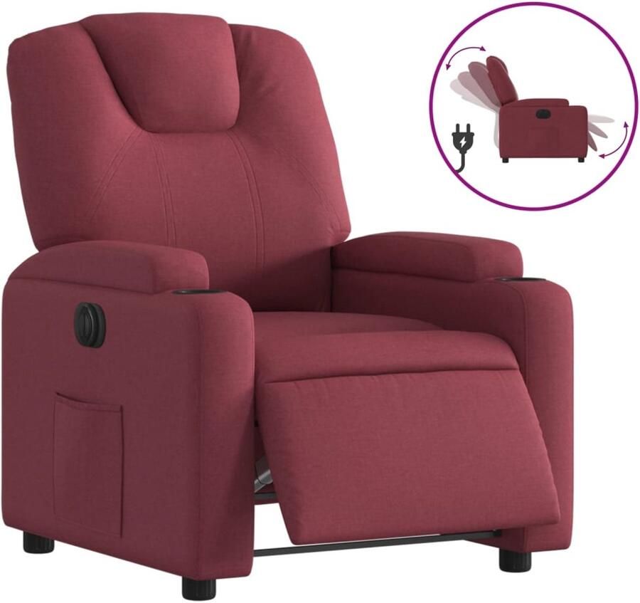 VidaXL Fauteuil verstelbaar elektrisch stof wijnrood - Foto 2