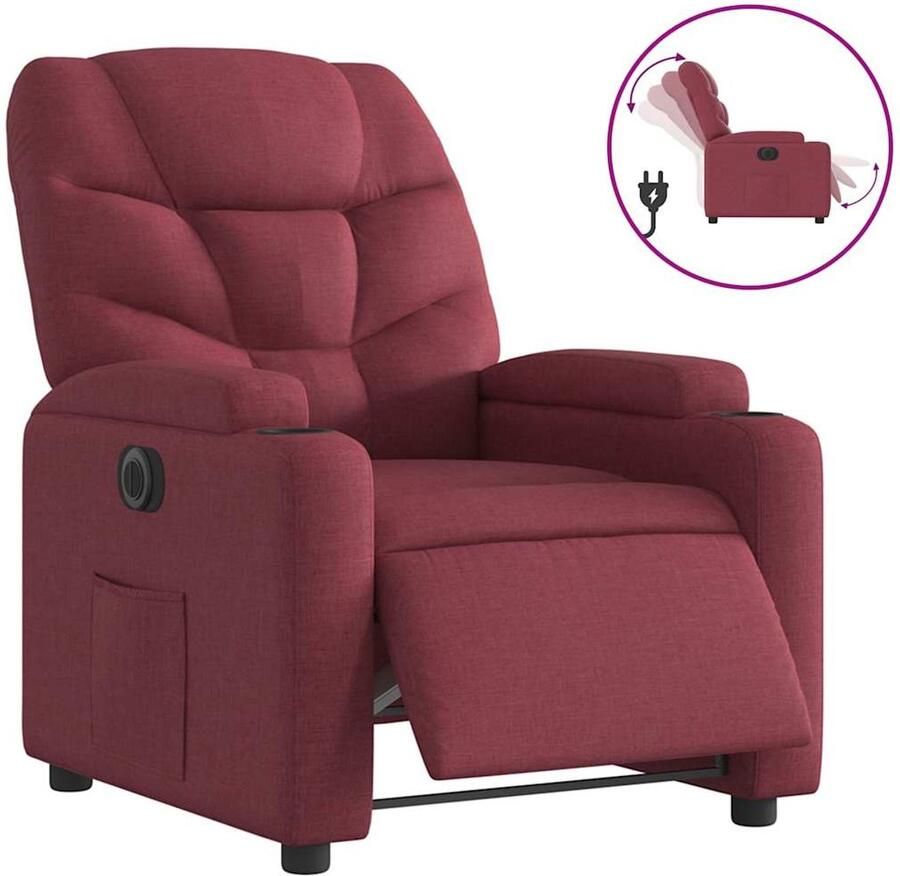 VidaXL Fauteuil verstelbaar elektrisch stof wijnrood