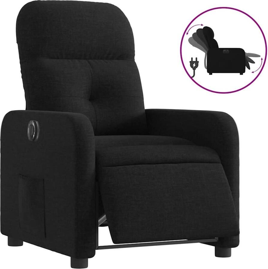 VidaXL Fauteuil verstelbaar elektrisch stof zwart - Foto 2