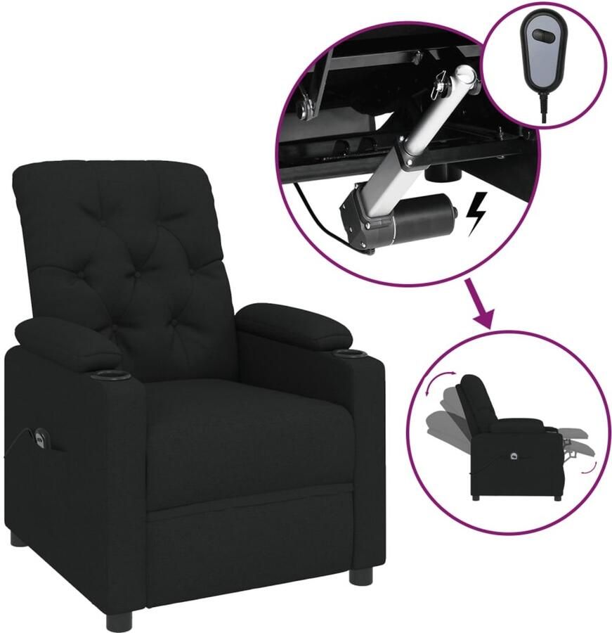 VidaXL Fauteuil verstelbaar elektrisch stof zwart - Foto 5