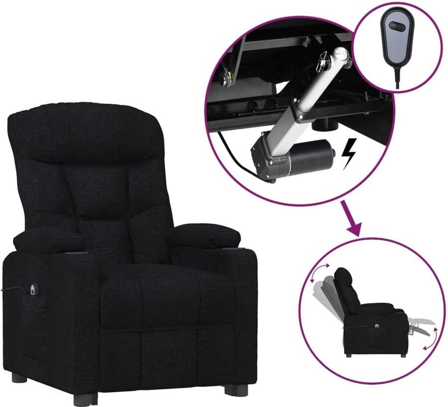 VidaXL Fauteuil verstelbaar elektrisch stof zwart - Foto 2