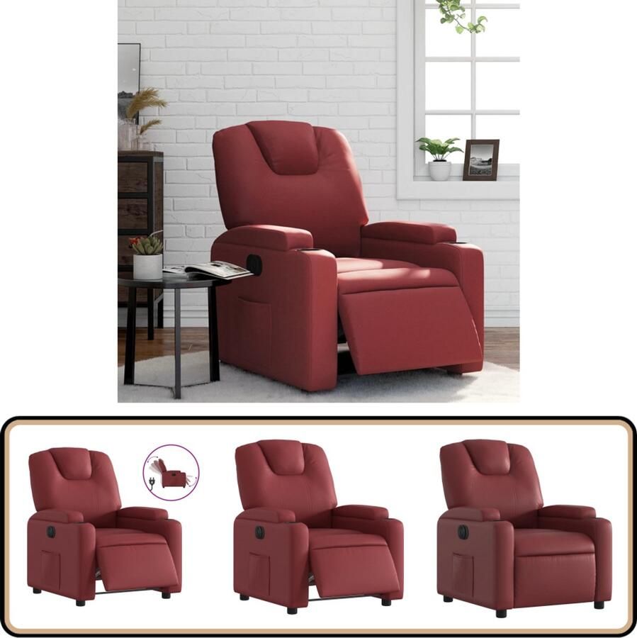 VidaXL Fauteuil Verstelbaar Elektrisch Wijnrood Elektrische Fauteuil Elektrische Verstelbare Stoel Lounge Stoel Fauteuil Wijnrood Lederlook Fauteuil