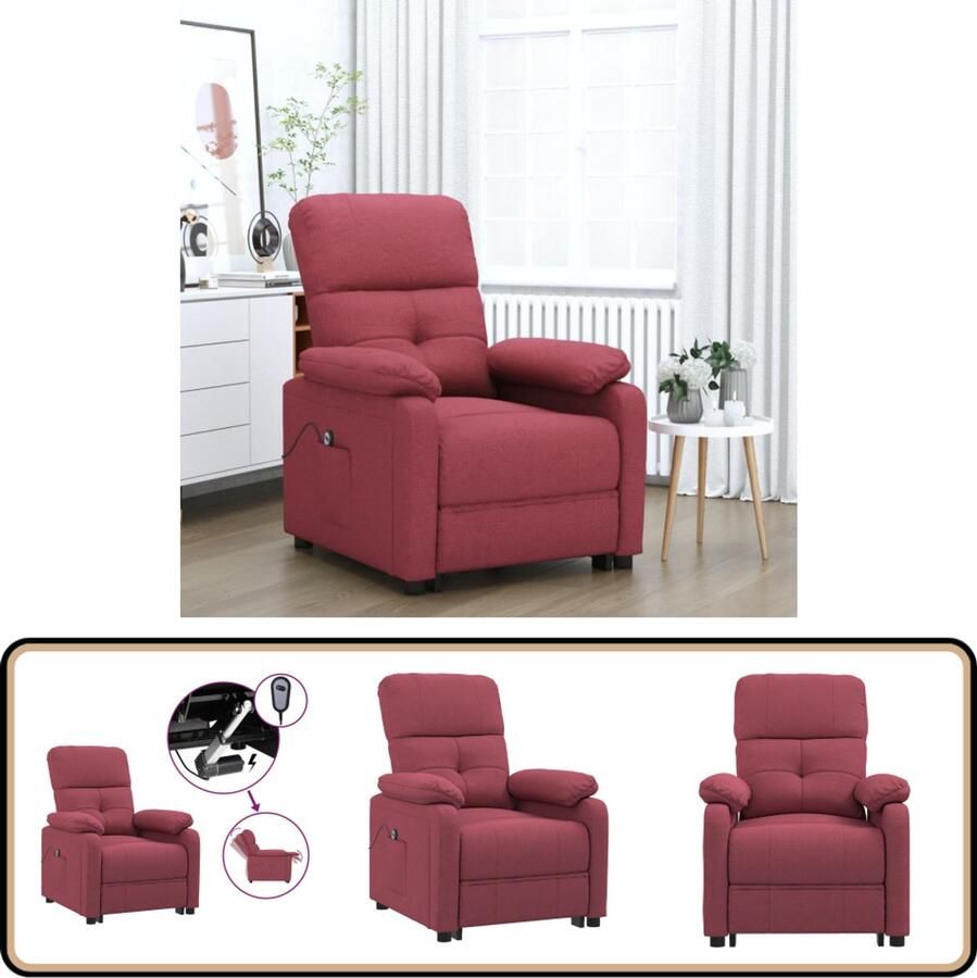 VidaXL Fauteuil Verstelbaar Elektrisch Wijnrood Elektrische Fauteuil Elektrische Verstelling Lounge Stoel Relaxfauteuil Hogerug Fauteuils Velours Fauteuil Rood Fauteuil Design Fauteuil Leesfauteuil Woonkamer Meubels