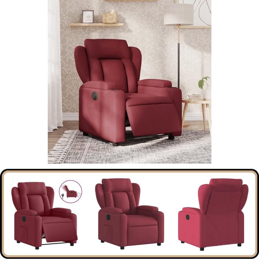 VidaXL Fauteuil Verstelbaar Elektrisch Wijnrood Elektrische Fauteuil Lounge Stoel Relaxfauteuil Lederlook Woonkamerstoel
