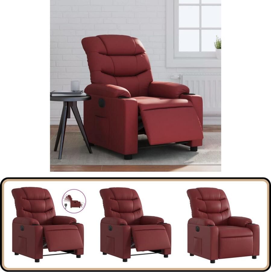 VidaXL Fauteuil Verstelbaar Elektrisch Wijnrood Elektrische Fauteuil Verstelbare Fauteuil Lounge Fauteuil Lederlook Fauteuil Wijnrode Fauteuil