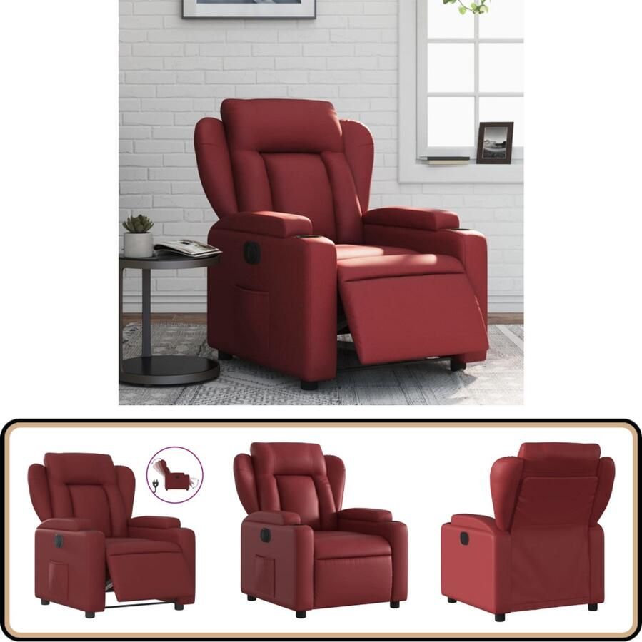 VidaXL Fauteuil Verstelbaar elektrisch Wijnrood Elektrische Fauteuil Verstelbare Fauteuil Lounge Fauteuil Lederlook Fauteuil Design Fauteuil