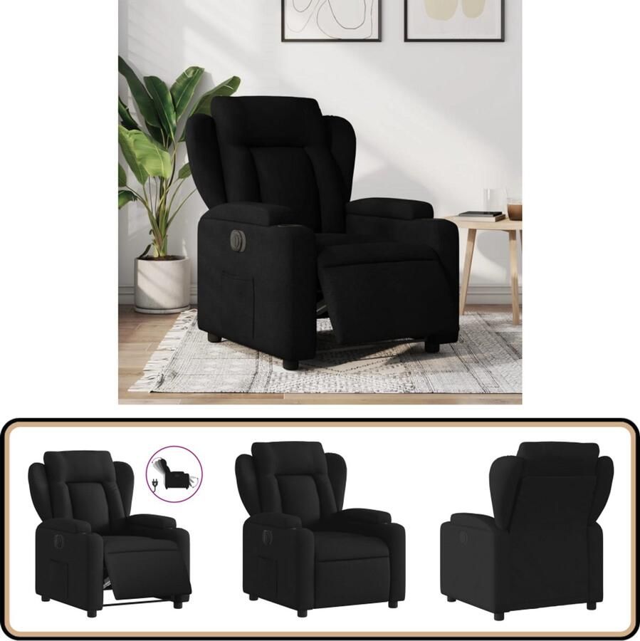 VidaXL Fauteuil Verstelbaar Elektrisch Zwart Elektrische Fauteuil Elektrische Verstelbare Stoel Loungestoel Relaxfauteuil Zwarte Fauteuil