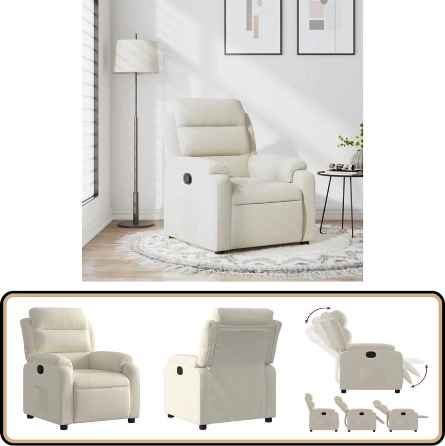 VidaXL Fauteuil Verstelbaar Fluweel Crèmekleurig Verstelbare Fauteuil Lounge Stoel Fluweelfauteuil Creme Fauteuil Relaxfauteuil