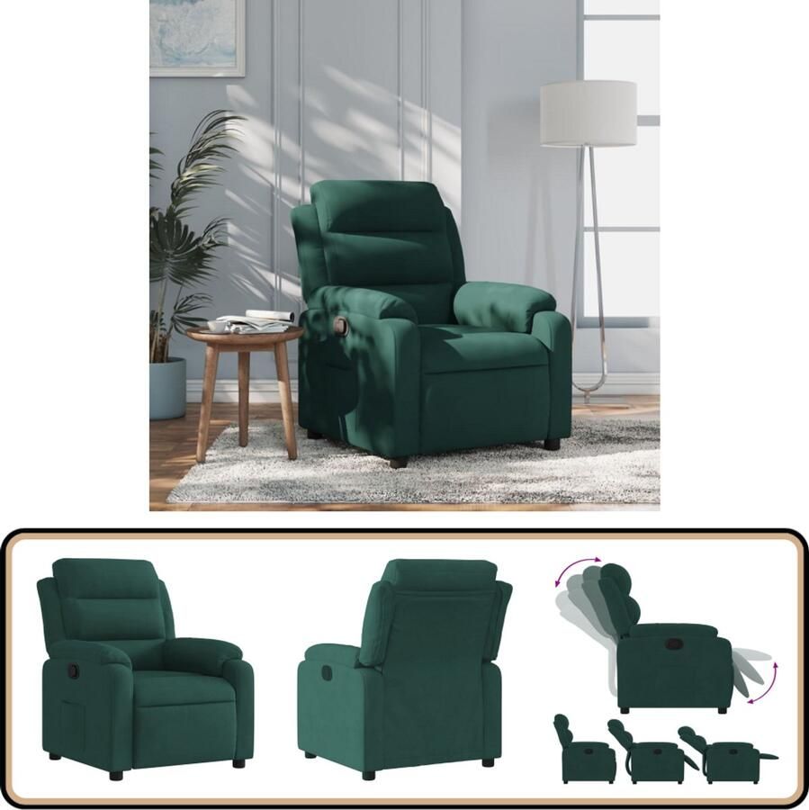 VidaXL Fauteuil Verstelbaar Fluweel Donkergroen Verstelbare Fauteuil Fauteuils Lounge Stoel Relaxfauteuil Fluweelfauteuil