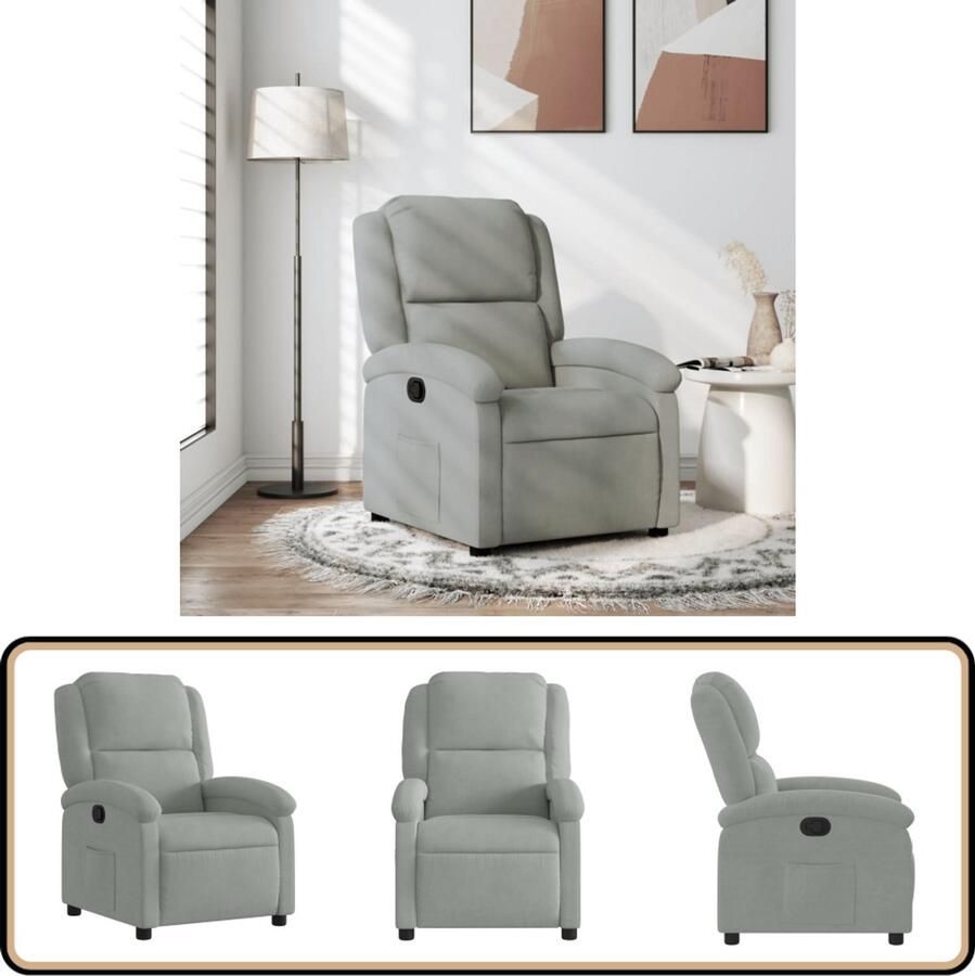 VidaXL Fauteuil Verstelbaar Fluweel Lichtgrijs Verstelbare Fauteuil Fauteuils Lounge Stoel Relaxfauteuil Fluweelfauteuil