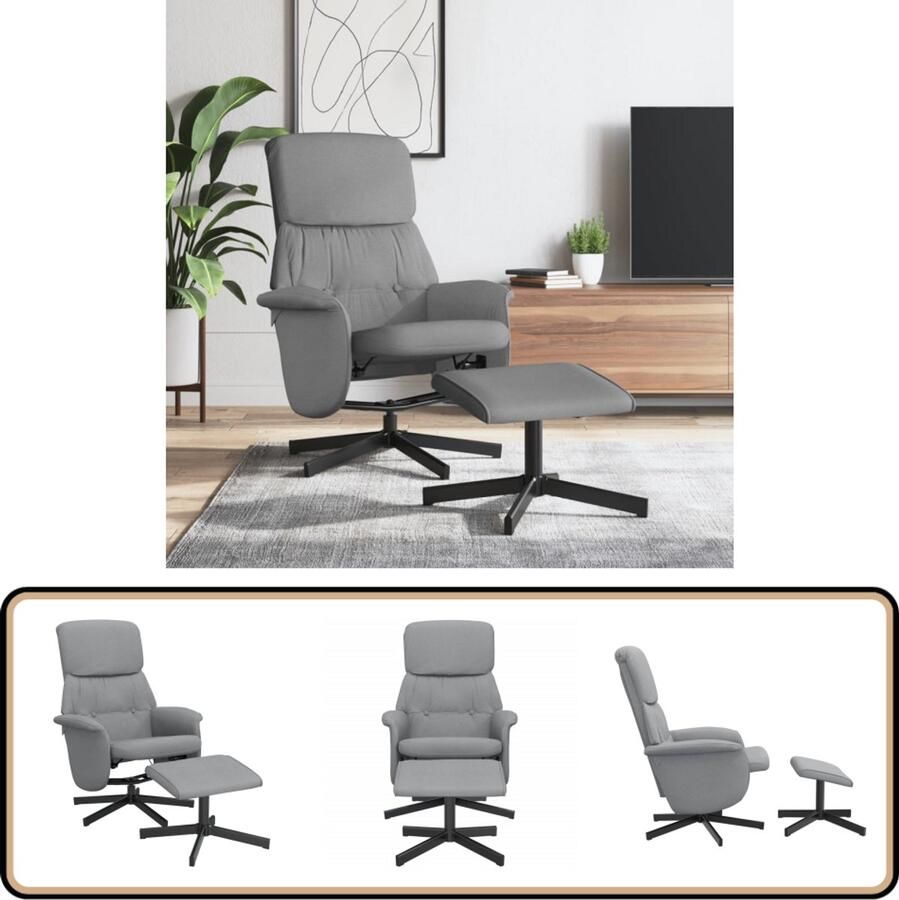 VidaXL Fauteuil verstelbaar inclusief voetenbankje lichtgrijs Fauteuil Fauteuils Relaxfauteuil Draaifauteuil