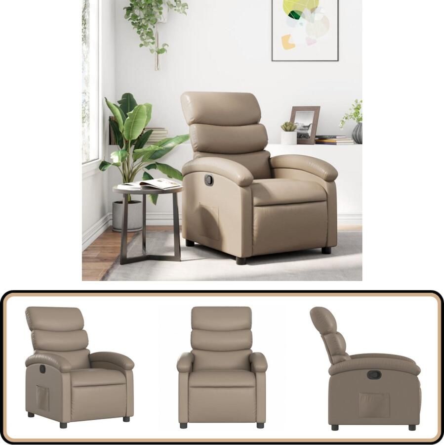 The Living Store Fauteuil verstelbaar kunstleer cappuccinokleurig Verstelbare Fauteuil Lounge Stoel Fauteuils Relaxfauteuil Kunstleder Fauteuil