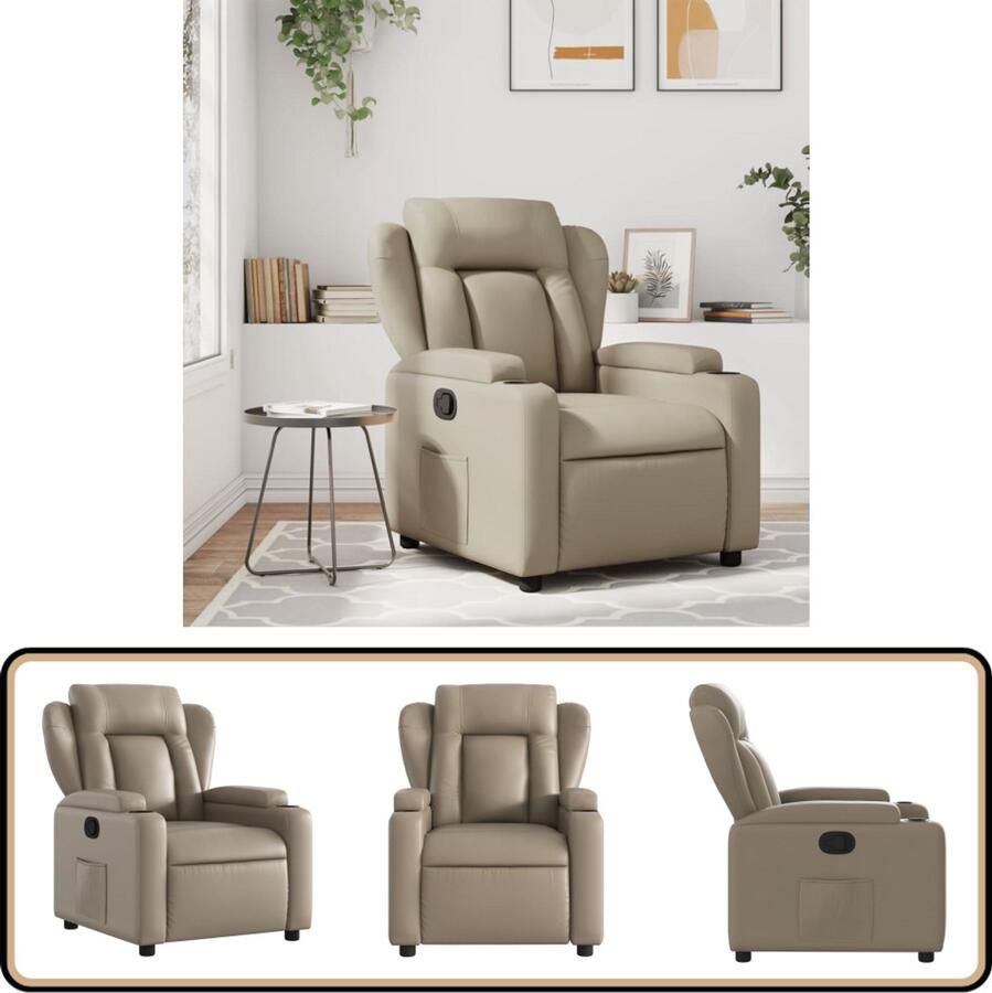 VidaXL Fauteuil Verstelbaar Kunstleer Cappuccino Verstelbare Fauteuil Lounge Stoel Kapstok Koffiehoek Woonkamer Decoratie