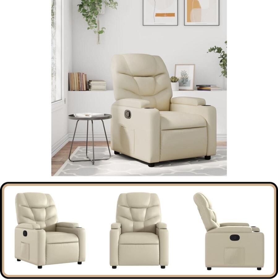 VidaXL Fauteuil Verstelbaar Kunstleer Crèmekleurig Fauteuil Lounge Stoel Relaxstoel Verstelbare Stoel Kunstleder Stoel