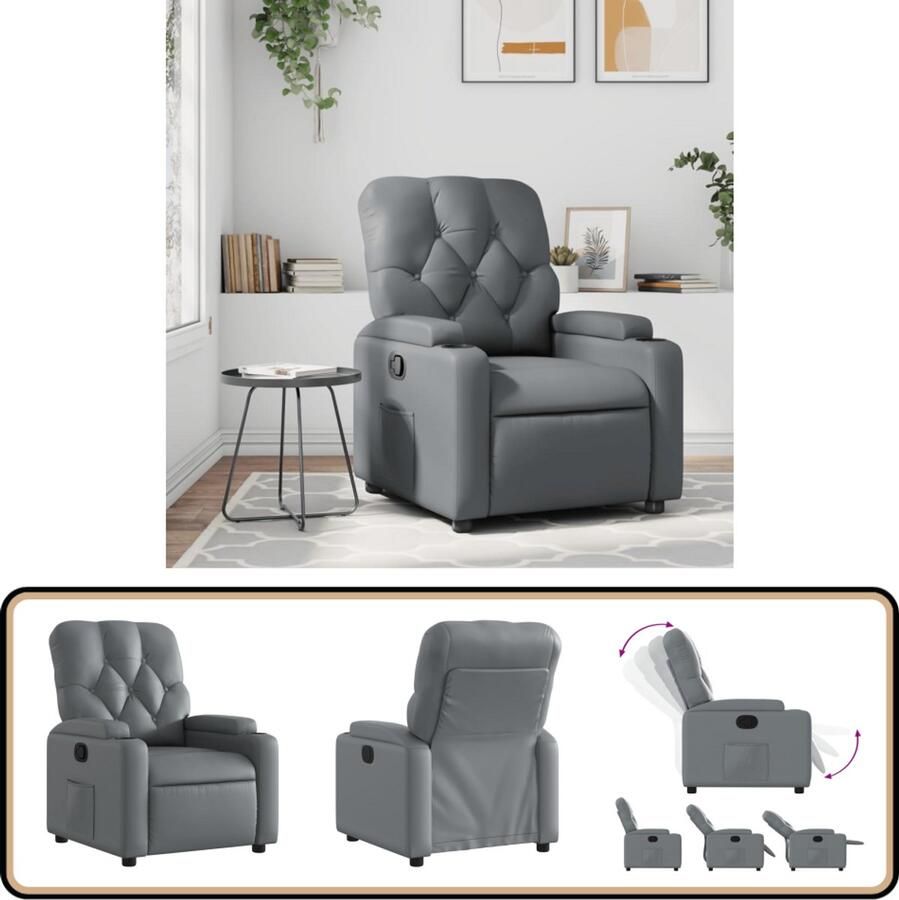 VidaXL Fauteuil Verstelbaar Kunstleer Grijs Verstelbare Fauteuil Fauteuils Lounge Stoel Relaxfauteuil Kunstleder Fauteuil - Foto 2