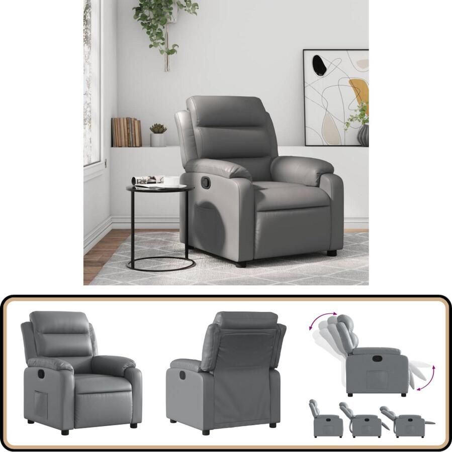 VidaXL Fauteuil Verstelbaar Kunstleer Grijs Verstelbare Fauteuil Fauteuils Lounge Stoel Relaxfauteuil Designstoel